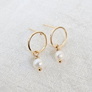 freshwater pearl drops on contemporary circlet stud