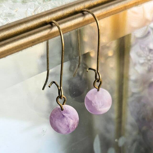amethyst and brass moon earrings