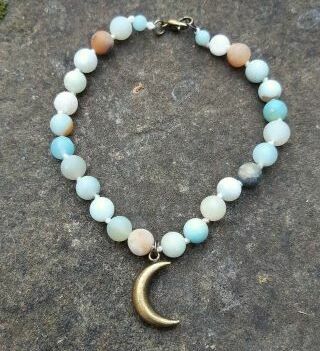 amazonite bracelet with antiqued brass details