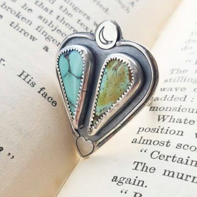 celestial stamped turquoise silver ring