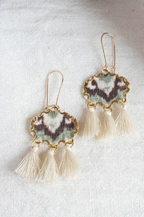 Ikat Bohemian Fringe Earrings in brass