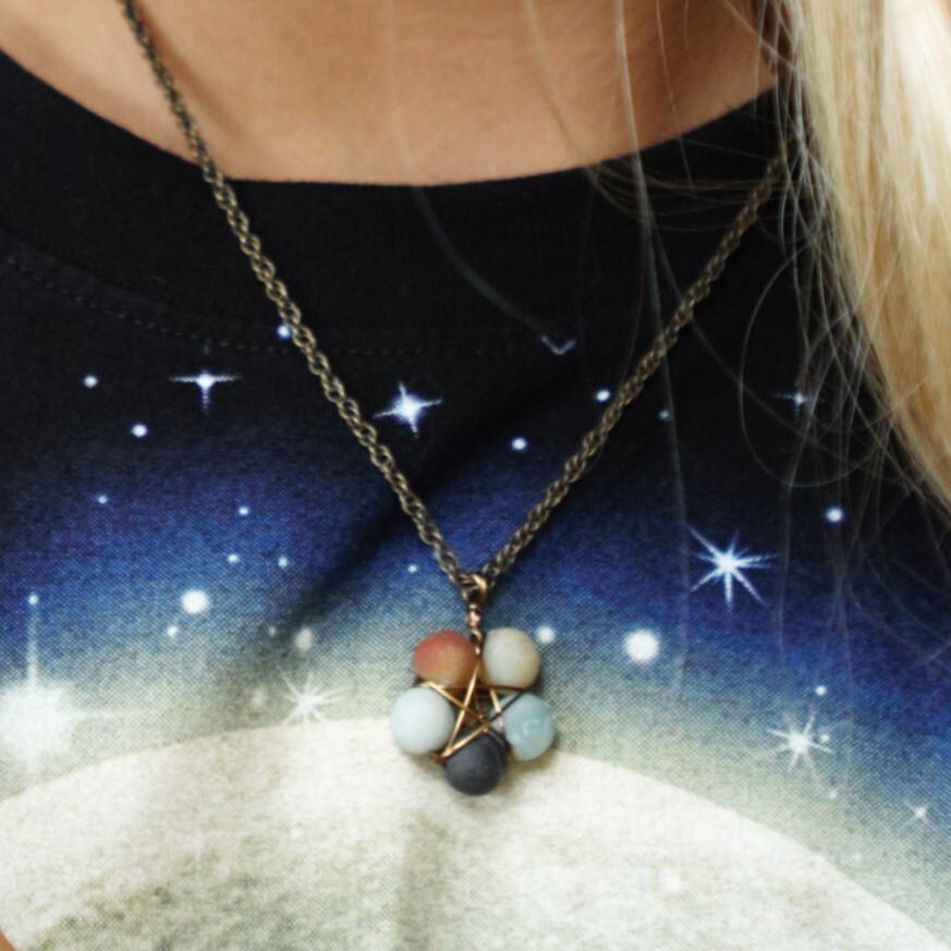 handmade pentagram pendant with amazonite