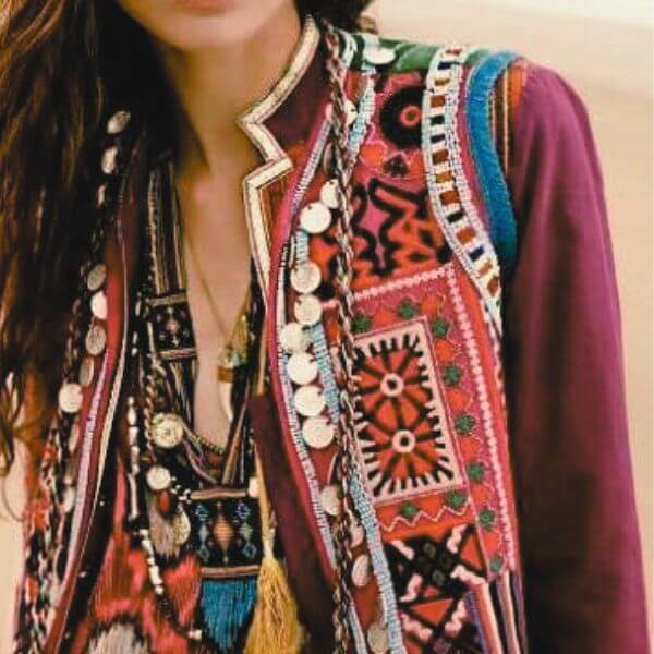 bohemian embroidered jacket and jewellery