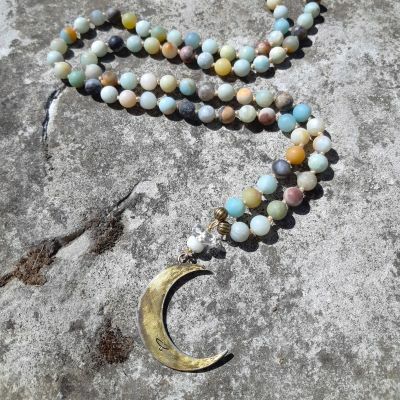 long necklace strand in amazonite and brass