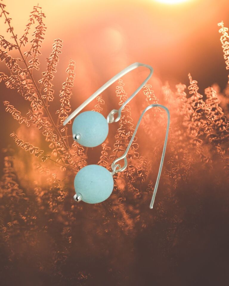 Best selling amazonite sphere earrings on Argentium silver