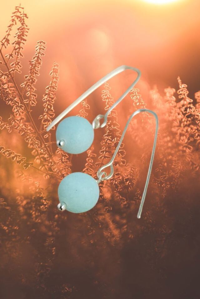 Best selling amazonite sphere earrings on Argentium silver