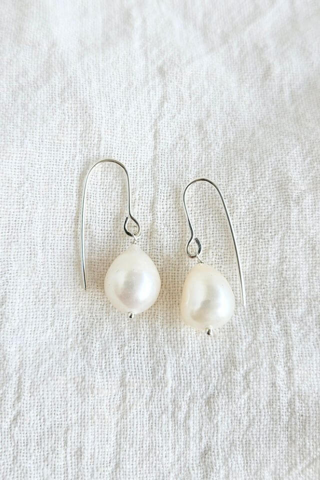 White Freshwater Pearl Teardrop Earrings