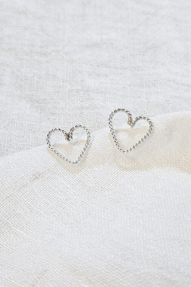 Twisted Silver Heart Studs