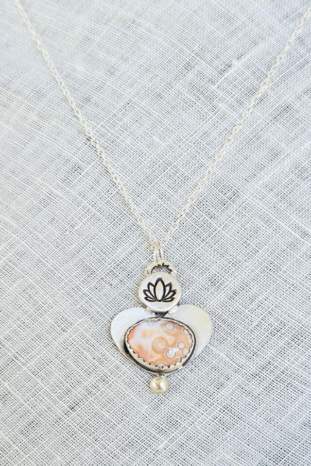 Argentium Silver Ocean Jasper Lotus Pendant