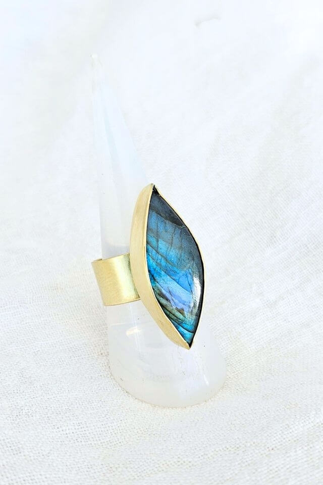 Labradorite Marquis Brass Ring