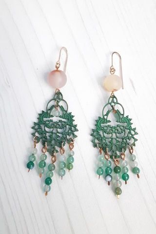Frida Verdigris Chandelier Earrings
