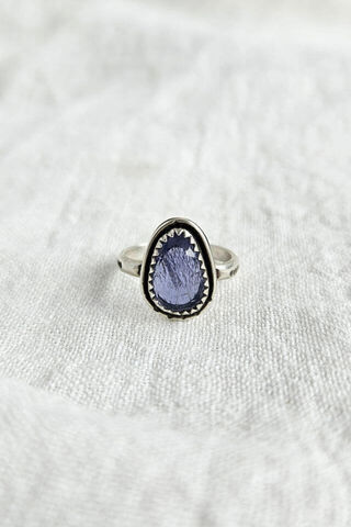 Silver Tribal Ring with Iolite Gemstone