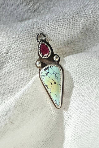 Silver Turquoise Droplet Pendant with Garnet