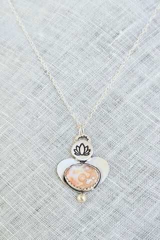 Argentium Silver Ocean Jasper Lotus Pendant