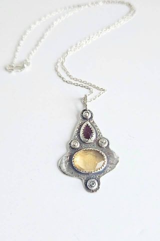 Baroque Silver Gemstone Pendant on 16" Sterling Silver chain