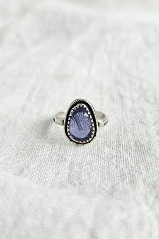 Silver Tribal Ring with Iolite Gemstone