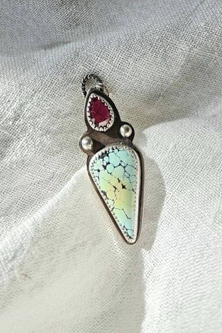 Silver Turquoise Droplet Pendant with Garnet